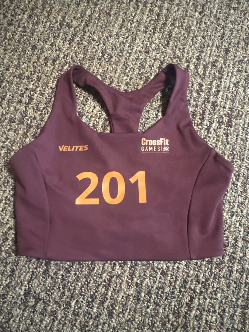 CrossFit Games Maroon Racerback Sports Bra with Gold Print